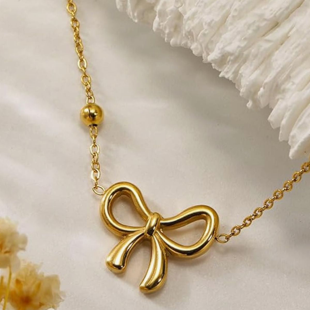 Golden Bow Pendant Necklace