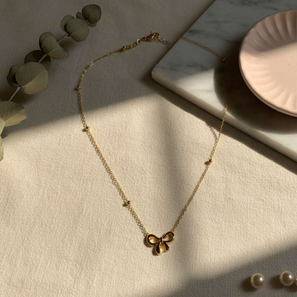 Golden Bow Pendant Necklace