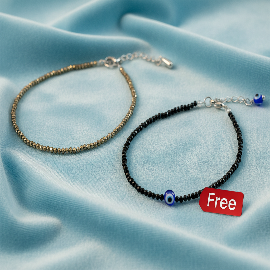 This pair of anklets is meant to boost your style and energy. They are made to bring you luck, safety, and confidence.